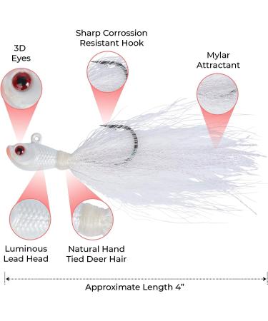 Bucktail Jig 3 Pack - Multiple Sizes for Flounder, Fluke, Striper, Bass - 1/2 oz - Saltwater/Freshwater - Buy Online on GoSupps.com