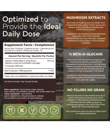 Longevity Botanicals Agarikon Mushroom Extract Capsules (120) | Concentrated 10:1 Ratio | 100% Fruiting Bodies | Laricifomes Officinalis Supplement for Immunity & Respiratory Support - Buy Online on GoSupps.com