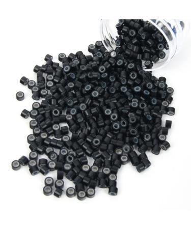 Vlasy 500Pcs 4mm Silicone Lined Micro Ring Beads for Hair Extensions 5Colors Apply (Black) Micro 4mm 500Pcs Black
