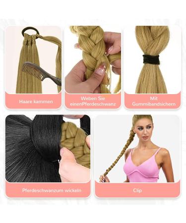 QESSUVNC Braid Extensions Ponytail Extension with Hair Scrunchie 80 cm Long Braided Ponytail Braid Extensions Ponytail Long Straight Ponytail (Yellow) - Buy Online on GoSupps.com