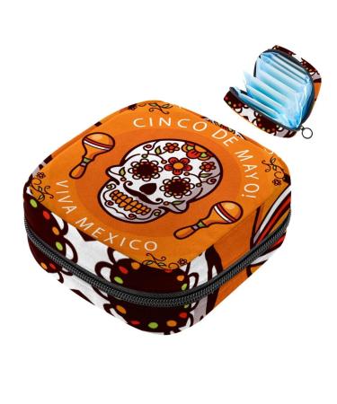 Cinco de Mayo women's binding-up bags dead head orange portable menstrual insert panty lips tampons women's bandages storage holder for women school office multicolored 06