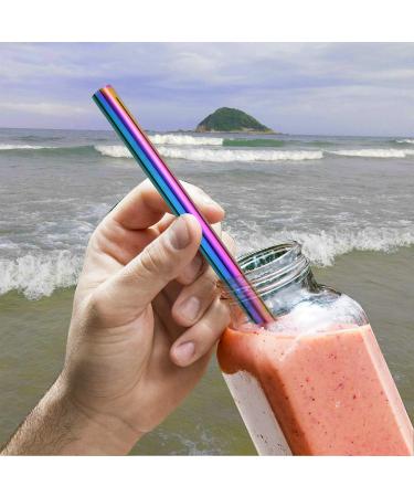 NEBYWOLD Reusable Stainless Steel Wide Boba Drinking Slant Straws Fat Straws Smoothie/Bubble Tea/Milkshakes Straws with 2 Cleaning Brush & Carry Bag 12mm/0.5" Wide Slant Rainbow - Buy Online on GoSupps.com