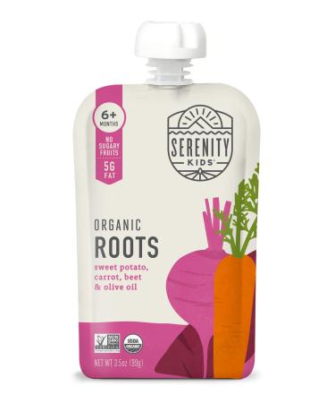Serenity Kids 6+ Months USDA Organic Veggie Puree Baby Food Pouches | No Sugary Fruits or Added Sugar | Allergen Free | 3.5 Ounce BPA-Free Pouch | Roots | 6 Count Roots 3.5 Ounce (Pack of 6)