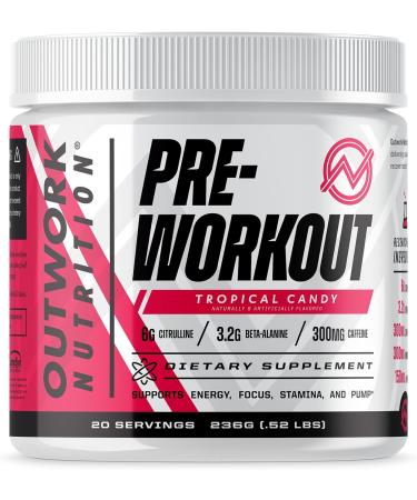 Outwork Nutrition Pre-Workout Supplement with Nootropics - Energy & Mental Focus for Better Workouts - Backed by Science (Tropical Candy, 226 Grams)
