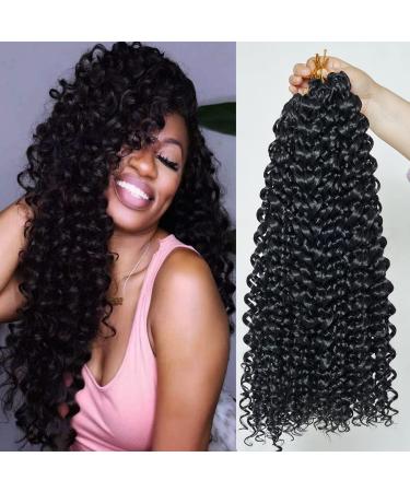 Kintama 18 inch Curly Crochet Hair for Black Women Curly Braiding Hair Water Wave & Ocean Wave Crochet Hair Braids 2packs Gogo curl Crochet Hair (18inch(pack of 2) 1B)