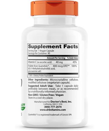 Doctor's Best Fully Active Folate 400 mcg - Quatrefolic, 90 Veggie Caps - Buy Online on GoSupps.com