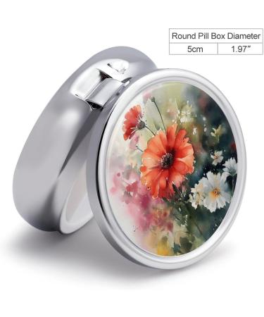 Round Pill Box Watercolor Print - 3 Compartment Portable Medicine Organizer | Decorative Metal Pocket Pill Case - Buy Online on GoSupps.com