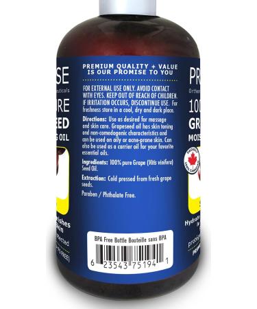270ml (9oz) PURE GRAPESEED Oil 100% Pure Moisturizes & Nourishes Hair Face and Skin Cold Pressed + UV Protected Non GMO Made in Canada (270ml) 270 ml (Pack of 1) - Buy Online on GoSupps.com
