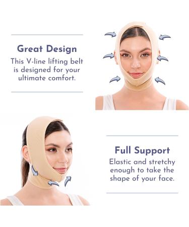 Post Surgery Chin Strap V-Shaped Face Slimmer for Double Chin Reduction - S/M Beige - Buy Online on GoSupps.com