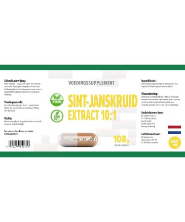 Millepertuis (St. John's Wort) quivalent 5.000 mg (500 mg d'extrait 10:1) 180 g lules v g taliennes test es en laboratoire par des tiers - Buy Online on GoSupps.com