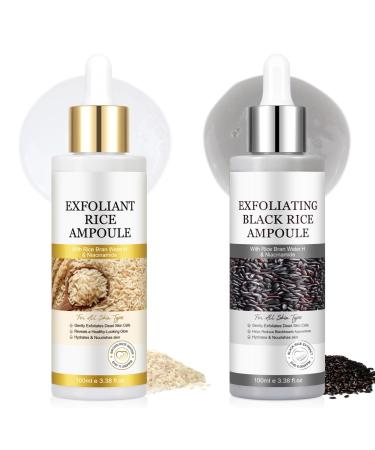 Black Rice Exfoliant and White Rice Peeling Glow Ampoule 100ml 2 PCS White & Black Rice Facial Serum Soft Exfoliating Face and Body Dead Skin Cells for All Skin Types