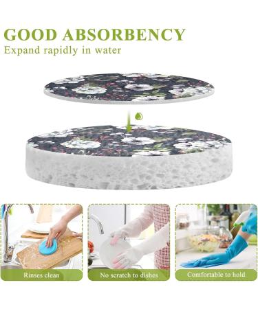 3-Pack Cleaning Kitchen Sponges Oval Blooming Flowers Black Kitchen Cellulose Dishwashing Wood Pulp Cotton - Buy Online on GoSupps.com