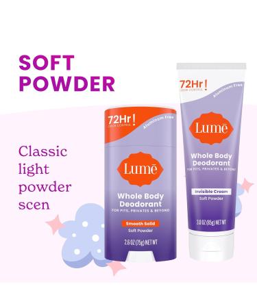Lume Whole Body Deodorant - Invisible Cream - 72 Hour Odor Control - Aluminum Free Baking Soda Free Skin Safe - 3.0 Ounce Tube and 2.6 Ounce Solid Stick Bundle (Soft Powder) - Buy Online on GoSupps.com