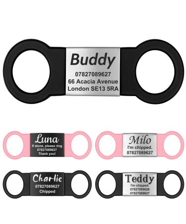 Gisurey dog brand with engraving- silent slide-on dog stark personalized made of robust stainless steel durable and easy to read dog tags with engraving for dog and cat neck band (BS S) S (width: 1.5 cm) black & silver