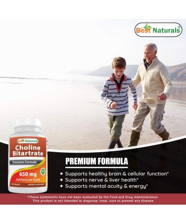 Best Naturals Choline Bitartrate 650 mg & Vitamin B1 as Thiamine Mononitrate 100 mg - Buy Online on GoSupps.com