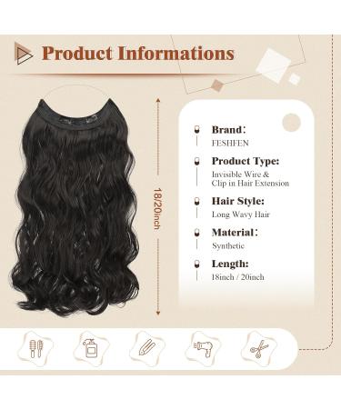 Feshfen Invisible Hair Extensions - Adjustable Dark Brown Curly 45cm - Secrets to Long Wavy Hair for Women - Buy Online on GoSupps.com
