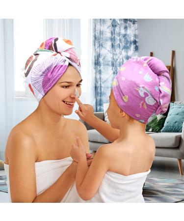 2-Pack Unicorn Hair Towel Set | Quick Dry Microfiber Hair Drying Towels for Kids, Girls, Women | Turban Hair Wrap | Unicorn/Floral Design - Buy Online on GoSupps.com