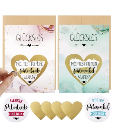 Colofalla 4PCs Set- 2 scratch cards 2 buttons gift sponsors ask sponsoring questions questions baptismal gift greeting cards birth with scratch-up baptismal godfather baptismal questions patent uncle+godfather