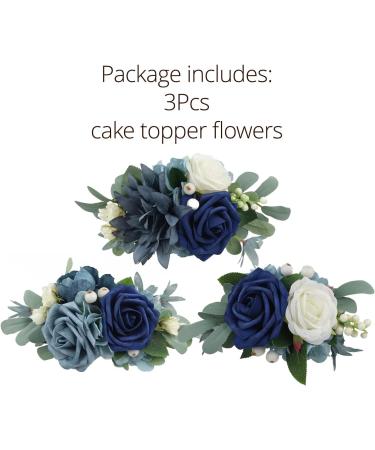 Rinlong 3Pcs Pre-made Cake Toppers Navy Blue Flowers Cake Decorations Wedding Cake Decorating Flowers Decor Birthday Baptism Party Cake Toppers 3pcs Navy Blue - Buy Online on GoSupps.com