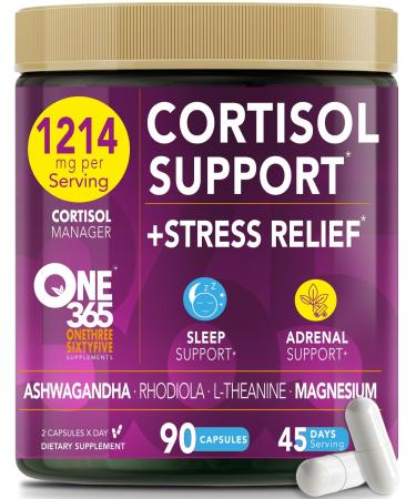 Cortisol Manager Adrenal Support Supplement for Women & Men Natural Stress Relief Calm & Sleep Support Cortisol Reducer with Ashwagandha Magnesium L-Theanine & Rhodiola 90 Vegan Capsules