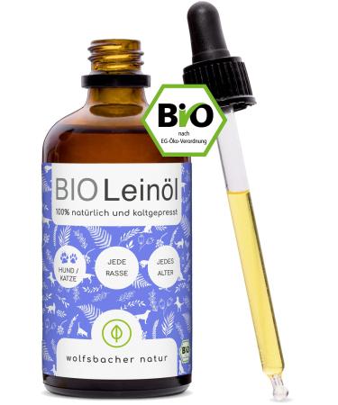 Wolfsbach organic linseed oil for dogs and cats with Omega 3 & 6 100ml cold-pressed 100% organic from Germany-as feed oil barf oil de- ko-060