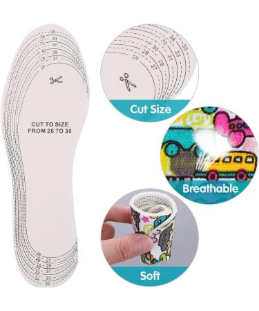 3 Pairs Kids Memory Sponge Insoles with Heel Grips | Soft & Breathable Child Size Inserts for Shoes | Cut-to-Fit for Children & Toddlers | Love Strawberry Cartoon Car Design - Buy Online on GoSupps.com