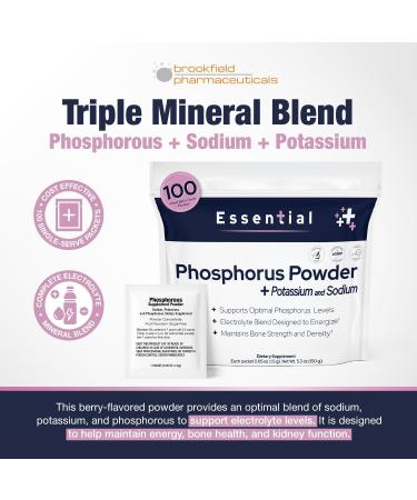 Phosphorus Supplements 100 Packets Dietary Supplements Powder with Sodium Phosphate and Potassium Phosphate Fruit Flavored Phosphorous Supplement Powder for Electrolyte Bone Health & Kidney Health - Buy Online on GoSupps.com