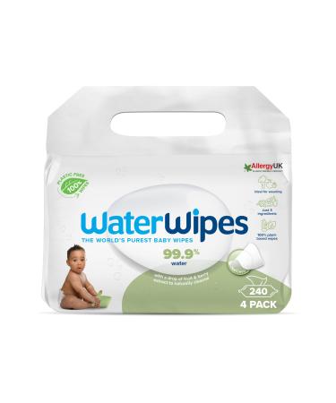 Waterwipes plastic -free textured cleaning towels for toddlers & babies 240 pieces (4 packs) 99.9 % water -based cleaning cloths unpolaned for sensitive skin 60 pieces (4 Pack) - Buy Online on GoSupps.com