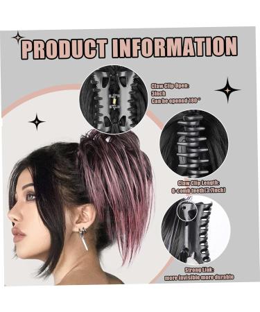 Clip On Ponytail Extensions 12Inch Hair Extensions Ponytail For Women Synthetic Short Hair Bun Ponytail Straight Fashion Claw Clip Open Hair Pieces For Women Girls(Black&Pink) - Buy Online on GoSupps.com