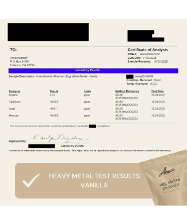 Anea Egg White Protein - Vanilla | 25g Protein | Cholesterol-Free | 5.2g BCAA | Complete Amino Acid Profile | Dairy-Free Gluten-Free Soy-Free | Smooth Vanilla Flavor | Made in GMP Facility - Buy Online on GoSupps.com