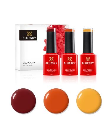 Bluesky Gel Nail Polish Set Burnt Sunset Banana Mania Lt129 Orange Sweetie A012 Paradise Deep Red 80575 3 x 5 ml (Requires Curing Under UV or LED Lamp) Burnt Sunset 15 ml (Pack of 1)