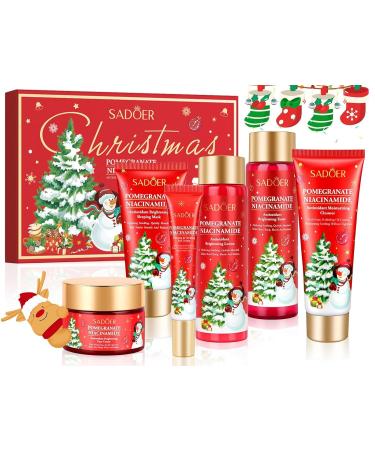 Christmas Gifts 6 Pcs Skin Care Set Pomegranate Moisturize Soothe Hydrate Gifts for Teenage Girls Stocking Stuffers Christmas Gifts for Women-Cleanser,Toner,Lotion,Face Cream,Eye Cream,Sleep Mask