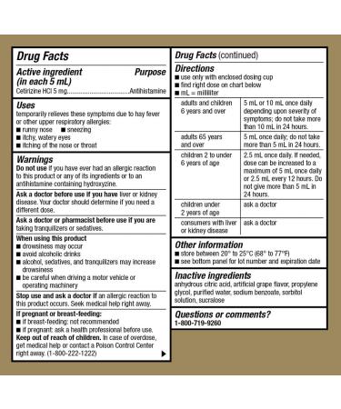 GoodSense Childrens All Day Allergy Cetirizine Hydrochloride Oral Solution 1 mg/mL Grape Flavor 4 Fl Oz (Pack of 1) - Buy Online on GoSupps.com