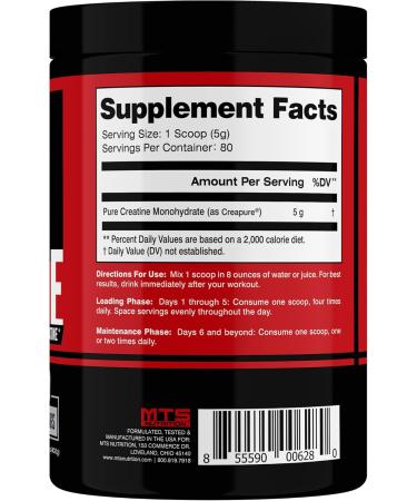 MTS Nutrition Creapure Creatine Powder - Unflavored Muscle Growth & Recovery Supplement - 80 Servings for Optimal Performance - Buy Online on GoSupps.com