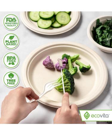 Ecovita Ivory White 100% Compostable Forks - 140 Large Disposable Utensils (7 in.) Eco Friendly, Durable, and Heat Resistant - Plastic Forks Alternative with Tray - Buy Online on GoSupps.com