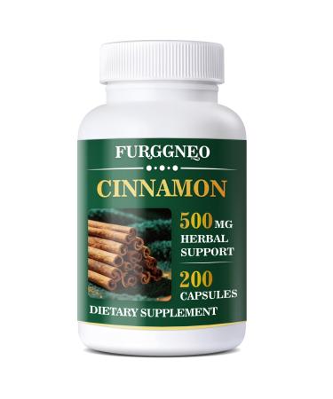 Cinnamon Supplement Capsules Cinnamon Extract & Bark Blend Natural Metabolic Support Non-GMO 200 Count