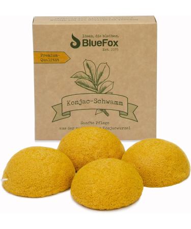 Bluefox Konjac Swam 4er Set - Organic Turmeric Facial Cleaning Sponges for Impure & Combination Skin | Yellow Peeling & Pore Cleansing - Buy Online on GoSupps.com