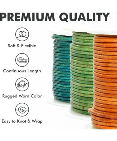Round Leather Cord 2mm - 27 Yards - Distressed Saddle for Jewelry Making, Bracelets, Necklaces, Crafts - DIY Projects - Buy Online on GoSupps.com