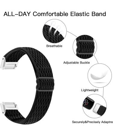 2Pack Elastic Watch Band for Fitbit Luxe | Adjustable Nylon Wristband Replacement | Black-White - Buy Online on GoSupps.com