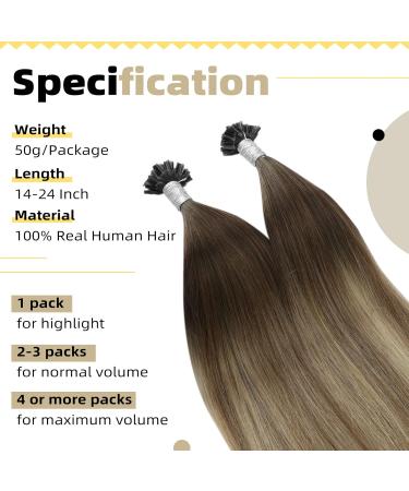 Ugeat Real Hair Extensions - Dark Brown to Chestnut Brown U-Tip Keratin Bonds - 14 Inch 35 cm 50g - #4/613 & #4/6/613 - Buy Online on GoSupps.com