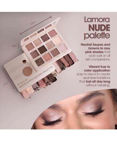 Lamora Nude Eyeshadow Palette - 12 Neutral Pigmented Matte & Shimmer Makeup Shades - Travel Size Eye Shadow With Mirror Nude Neutral Natural - Buy Online on GoSupps.com