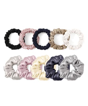 LILYSILK Pure Silk Scrunchies for Women Colorful Hair Bow Ties- Girls- Unique Bobble Elastics Hair Scrunchy- Soft Cute (10pc-Mixed color)