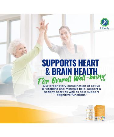Vitamin B Complex with 5-MTHF Folate, B1, B2, B5, B6, Methyl B12, Niacin, Biotin - Stress & Heart Health Support - Buy Online on GoSupps.com