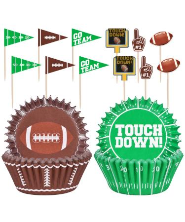 Football Party Supplies: 96-Count Football Cupcake Liners & 96pcs Cupcake Toppe - Perfect for Game Day Birthday and Tailgate Parties - Premium Football Cake Decorations - Football Party Favors