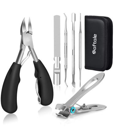 Toenail Clippers for Thick Nails, Large Nail Clippers for Thick & Ingrown Toenails Podiatrist Toenail Clippers Kits Stainless Steel Super Sharp Curved Blade Grooming Nail Tool for Man & Women Black+silver