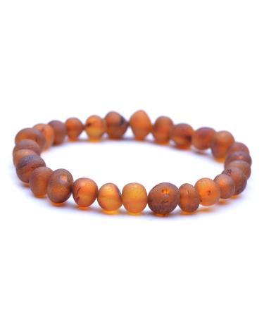 Genuine Amber Unpolished Baroque Bracelet - Natural Amber Jewelry - Baltic Sea Amber Beads Hand-Assembled in Europe 7 Inches Cognac