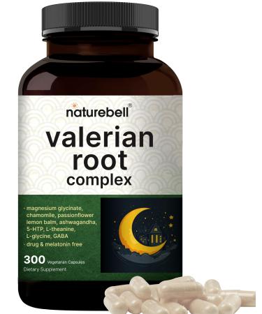NatureBell Valerian Root for Sleep 300 Veggie Capsules with Magnesium Glycinate Chamomile Passionflower Lemon Balm Ashwagandha & More Relaxation & Sleep Support Supplement Melatonin Free