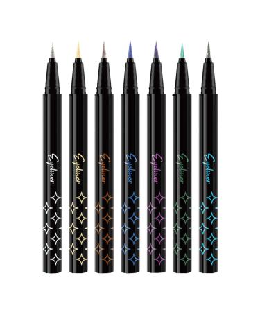 Zibeem Zibeem Shimmering Liquid Eyeliner Set of 7 Vibrant Eyeliner Pencils | Set of 7 Eyebrow Pencils Highly Pigmented and Shimmering Colored Eyeliner