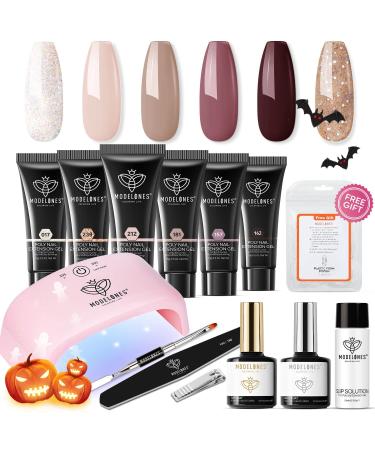 Modelones Poly Nail Gel Kit with 20W Nail Lamp, 6 Colors Poly Nail Extension Gel All-in-one Kit Glitter Pink Red Builder Nail Gel Nail Strengthen Base Top Coat Set Nail Forms for Nail Art Starter DIY at Home P1-Glitzy Rose - Buy Online on GoSupps.com
