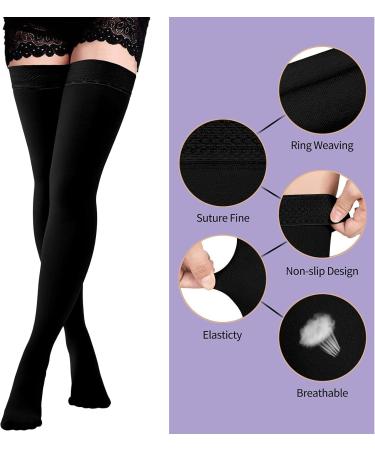 Buy Evolyline Medical Compression Stockings 20-30 mmHg - Thigh High Support for Varicose Veins - Unisex Beige & Black - International Shipping Available - Buy Online on GoSupps.com